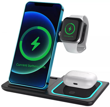 Statie Incarcare rapida 3 in 1 Qi, Fast Charger 15W, compatibila cu apple watch, airpods, iPhone