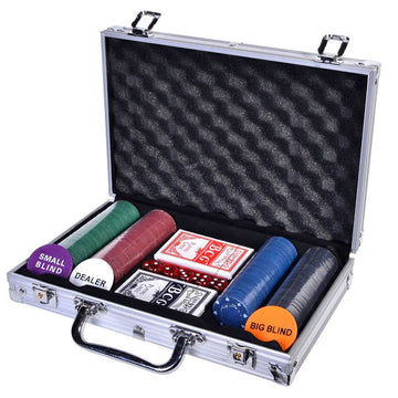 Set Poker Deluxe profesional cu 200 jetoane, 2 pachete de carti si valiza din aluminiu